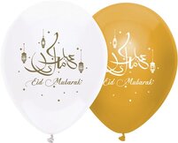 Ballonnen 'Eid Mubarak' Goud en Wit - 30cm - 6st