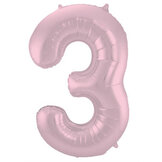 Cijfer ballon voor helium 0 t/m 9 pastel roze metallic mat, per stuk