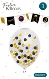 Confetti ballonnen zwart/goud - 30 cm - 5 stuks