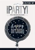 Folieballon Black & Silver Glitz ''Happy Birthday''