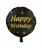Folieballon Goud/zwart Happy Birthday