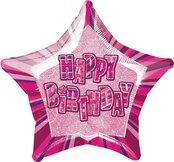Folieballon Pink Star Prisma "Happy Birthday" 50cm