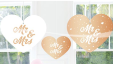 Hartjes decoratie set, Mr & Mrs, rosé goud