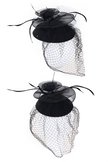 Mini hoedje zwart decoratief met haarclip en bloem