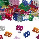 Tafeldecoratie gekleurd confetti "100"