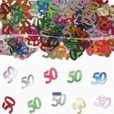 Tafeldecoratie gekleurd confetti "50