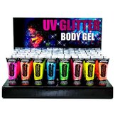 UV Glitter face & body gel 10 ml assortie in display